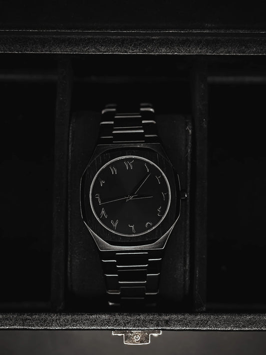 Midnight Noir Arabic Dial Stainless Steel Watch